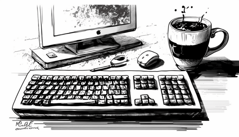 Dator och kaffekopp